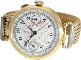 Armbanduhr: sehr seltener, ganz früher "oversize - 39mm" Chronograph mit Emaillezifferblatt, Universal Geneve, ca. 1930