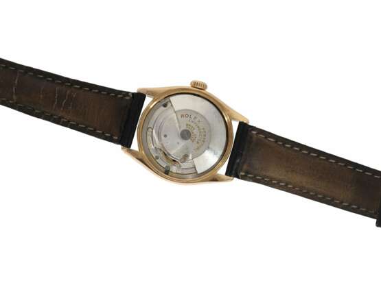 Armbanduhr: Rolex Rarität, Ref. 6085 in Roségold mit Doppelsignatur Rolex for Asprey und schwarzem Lackzifferblatt, ca. 1953 - photo 6