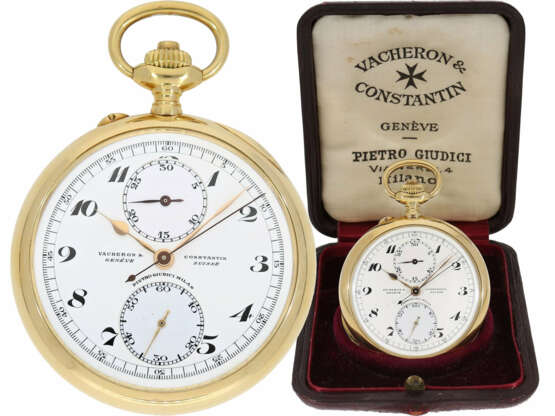 Taschenuhr: exquisites Vacheron & Constantin Ankerchronometer mit Chronograph, Doppelsignatur, Originalbox, fantastischer, neuwertiger Zustand, ca. 1920 - Foto 1