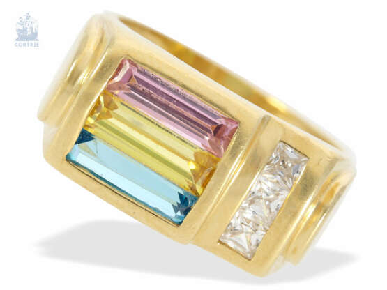 Ring: ausgefallener Goldschmiedering mit farbigen sowie farblosen Steinen, 18K Gelbgold - фото 2