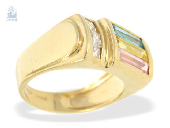 Ring: ausgefallener Goldschmiedering mit farbigen sowie farblosen Steinen, 18K Gelbgold - фото 3