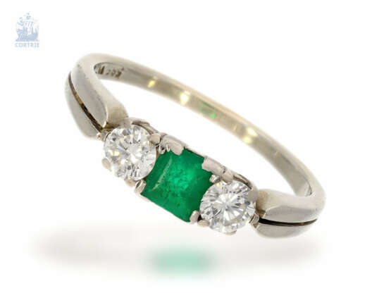 Ring: weißgoldener vintage Smaragd/Brillant-Goldschmiedering - Foto 1