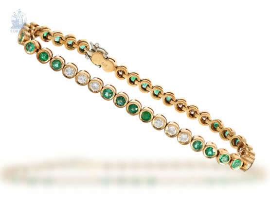 Armband: dekoratives, handgefertigtes vintage Tennisarmband mit Smaragd- und Brillant-Besatz, ca.4ct, new-old-stock, mit Etikett, NP 9800,-DM - Foto 3