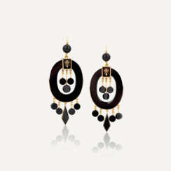 LATE 19TH CENTURY GOLD, ONYX AND ENAMEL EARRINGS