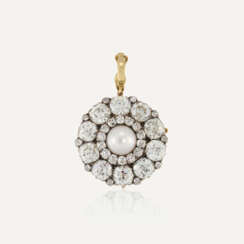 LATE 19TH CENTURY NATURAL PEARL AND DIAMOND PENDANT/BROOCH