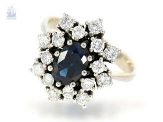 Ring: very beautiful vintage sapphire/brilliant-blossom ring, approx 1.92 ct