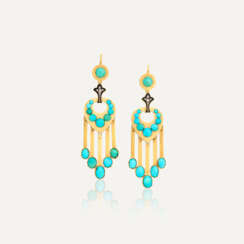 NO RESERVE | 19TH CENTURY GOLD, TURQUOISE, ENAMEL AND DIAMOND EARRINGS