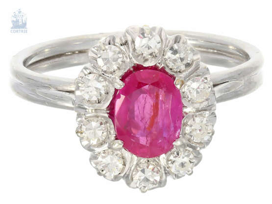 Ring: feiner, weißgoldener vintage Rubin/Diamant-Blütenring, ca.1ct - Foto 1