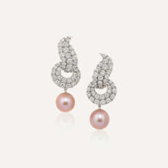 DIAMOND AND COLOURED CULTURED PEARL EARRINGS
