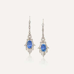 ART DECO SAPPHIRE AND DIAMOND EARRINGS