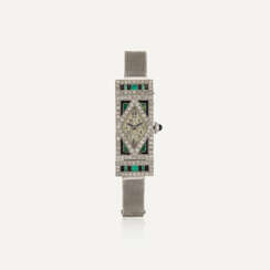LADY'S EARLY 20TH CENTURY DIAMOND, EMERALD AND ONYX COCKTAIL WATCH