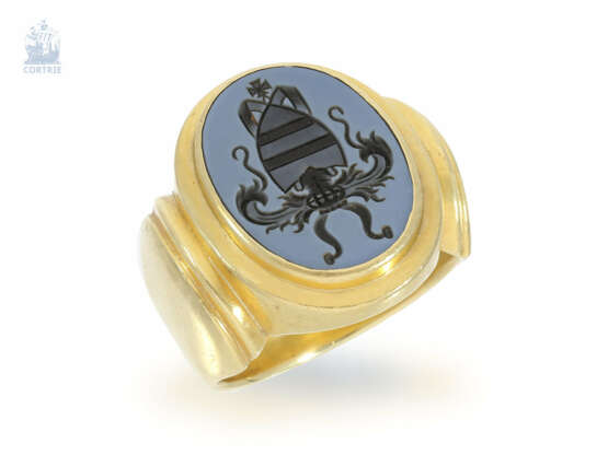 Ring: schwerer und ganz massiver vintage Achat-Siegelring mit Wappen, Handarbeit, 18K Gold - Foto 1