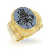 Ring: schwerer und ganz massiver vintage Achat-Siegelring mit Wappen, Handarbeit, 18K Gold - фото 1
