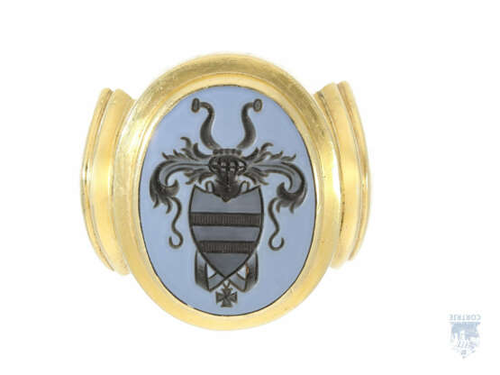 Ring: schwerer und ganz massiver vintage Achat-Siegelring mit Wappen, Handarbeit, 18K Gold - photo 2