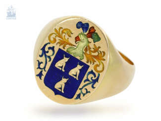 Кольцо: очень интересно-произведенное, античное с эмалью-мужские кольцо/перстень, ручной работы, 18K золото
