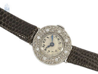 Armbanduhr: außergewöhnlich schöne Art déco Damenuhr, besetzt mit Diamanten, Platin, Chronometermacher Paul Ditisheim um 1925