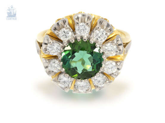 Ring: klassischer, ausgesprochen schöner vintage Brillant/Turmalin-Blütenring, Handarbeit aus 18K Gold - photo 1