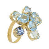 Ring: ausgefallener Goldschmiedering mit blauen Farbsteinen, unikate vintage Handarbeit aus 18K Gold - photo 2