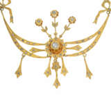 Kette/Collier: antikes, ausgesprochen dekoratives und seltenes Collier aus Gold, besetzt mit Diamantrosen, 19. Jahrhundert - Foto 1