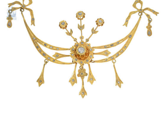 Kette/Collier: antikes, ausgesprochen dekoratives und seltenes Collier aus Gold, besetzt mit Diamantrosen, 19. Jahrhundert - фото 1
