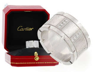 Ring: schwerer, hochwertiger Cartier Designerring "Cartier Tank Francaise" mit Brillantbesatz, Originalbox, Originalpapiere, Originalrechnung, 18K Weißgold