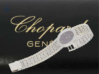 Armbanduhr: luxuriöse weißgoldene vintage Damenuhr von Chopard mit Diamantlünette, wenig getragen, Originalbox