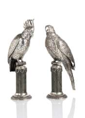 Paar Papageien-Figuren aus Silber