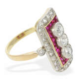 Ring: sehr feiner und hochwertiger Art déco Ring mit Altschliff-Diamant/Rubin-Besatz, Diamanten von ca. 1ct - Foto 2
