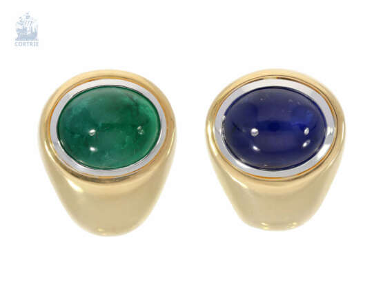 Ohrschmuck: ausgesprochen dekorative und hochwertige Smaragd/Saphir-Goldschmiedeohrclips, neuwertig aus Juweliers-Nachlass - photo 2