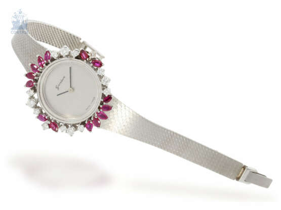 Armbanduhr: weißgoldene, sehr dekorative vintage Rubin/Brillant-Damenuhr der Marke "Geneve", 2,63ct, Handaufzug - Foto 1