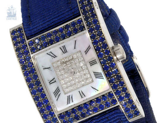 Armbanduhr: luxuriöse, sehr hochwertige Chopard Damenuhr Ref. 13/6818-23 mit Diamant- und Saphirbesatz, Chopard "Your Hour Ladies" von 2001 mit Originalzertifikat - photo 1