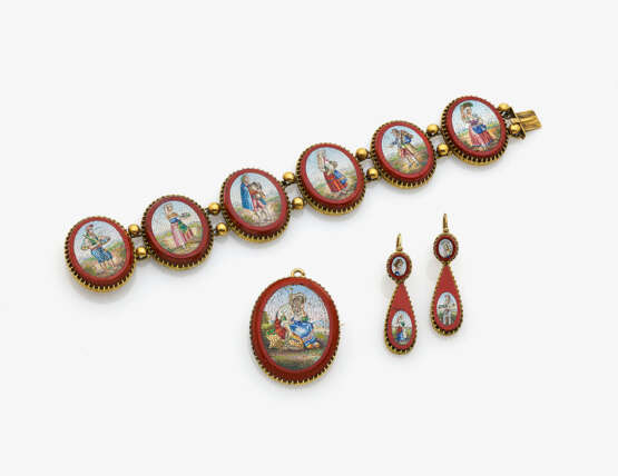Mikromosaikparure, bestehend aus Armband, Brosche und einem Paar Ohrgehängen. Italien und Wien, um 1870-1880, Wohl DAVANZO, LUDWIG - photo 1