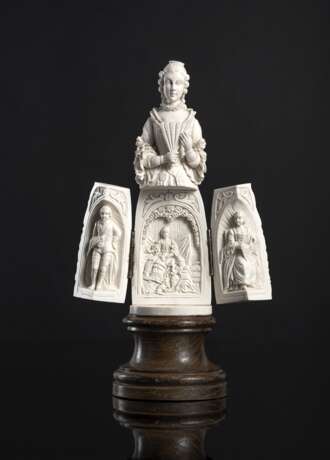 Elfenbeinfigur einer Barock-Dame mit Klapp-Triptychon - Foto 2