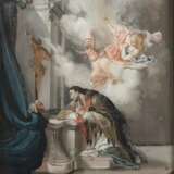 Hinterglasbild - Der Heilige Johannes Nepomuk im Gebet vor dem Kruzifix - фото 1