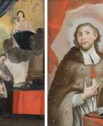 Produktkatalog. Zwei Hinterglasbilder - Johannes Nepomuk im Gebet an der Karlsbrücke, Johannes Nepomuk mit Kruzifix