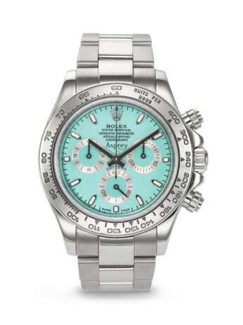 ASPREY, AN EXTREMELY ATTRACTIVE AND UNIQUE WHITE GOLD 'DAYTONA', WITH TURQUOISE DIAL, REF. 116509, NO. 1/1 - Foto 1