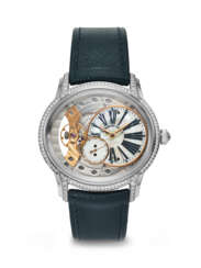 AUDEMARS PIGUET, WHITE GOLD AND DIAMOND-SET SEMI-SKELETONIZED 'MILLENARY', WITH MOTHER OF PEARL DIAL, REF. 77247BC 
