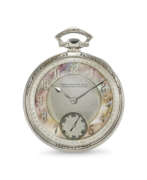 Pearls. PATEK PHILIPPE, EXTREMELY RARE WHITE GOLD 'MURAT' DECORATED POCKET WATCH, WITH TWO-TONE MOTHER OF PEARL DIAL