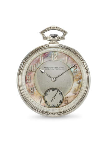 PATEK PHILIPPE, EXTREMELY RARE WHITE GOLD 'MURAT' DECORATED POCKET WATCH, WITH TWO-TONE MOTHER OF PEARL DIAL - фото 1