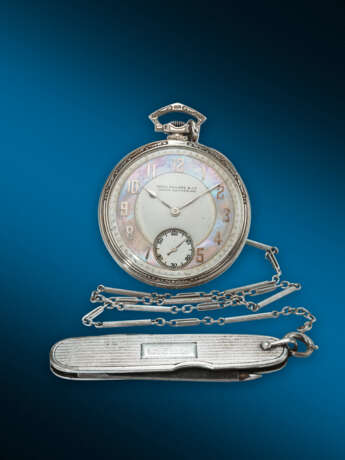 PATEK PHILIPPE, EXTREMELY RARE WHITE GOLD 'MURAT' DECORATED POCKET WATCH, WITH TWO-TONE MOTHER OF PEARL DIAL - photo 4