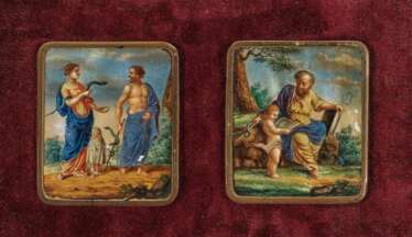 Mythologische Darstellungen Asklepiós und Hygieia - Gelehrter mit Asklepiosstab und Kind