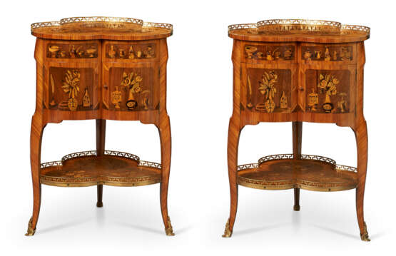 A PAIR OF LOUIS XV STYLE TULIPWOOD, AMARANTH, FRUITWOOD AND MARQUETRY OCCASIONAL TABLES - photo 2