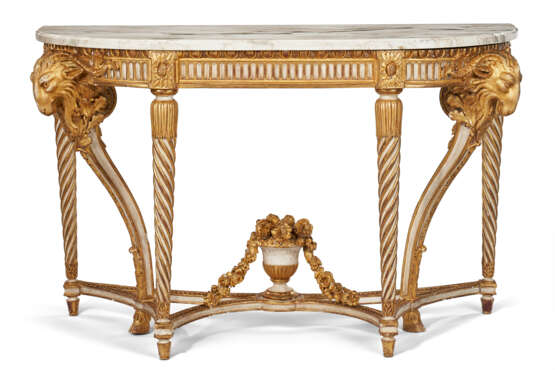 A PAIR OF LATE LOUIS XV WHITE PAINTED AND PARCEL-GILT CONSOLE TABLES - photo 2