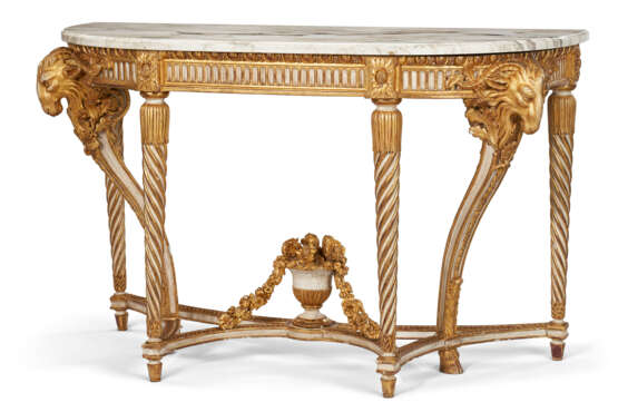 A PAIR OF LATE LOUIS XV WHITE PAINTED AND PARCEL-GILT CONSOLE TABLES - photo 3