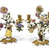 A PAIR OF FRENCH ORMOLU-MOUNTED, MEISSEN, FRENCH PORCELAIN AND TOLE PEINTE TWO-LIGHT CANDELABRA - photo 1