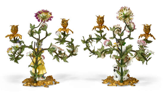 A PAIR OF FRENCH ORMOLU-MOUNTED, MEISSEN, FRENCH PORCELAIN AND TOLE PEINTE TWO-LIGHT CANDELABRA - photo 5