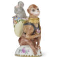 A GOLD-MOUNTED CHELSEA PORCELAIN MONKEY-FORM SCENT BOTTLE - Auction prices