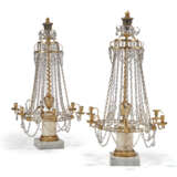 A PAIR OF RUSSIAN ORMOLU, VEINED WHITE MARBLE AND CUT GLASS SIX-LIGHT CANDELABRA - photo 1