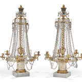 A PAIR OF RUSSIAN ORMOLU, VEINED WHITE MARBLE AND CUT GLASS SIX-LIGHT CANDELABRA - фото 2