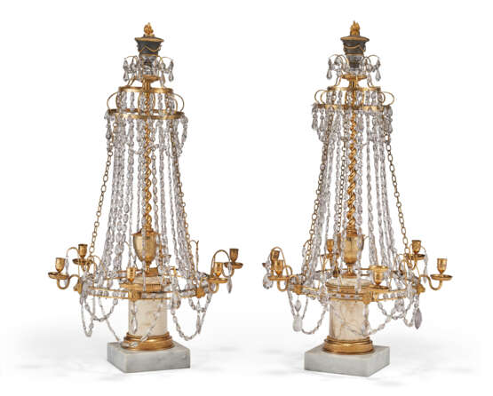A PAIR OF RUSSIAN ORMOLU, VEINED WHITE MARBLE AND CUT GLASS SIX-LIGHT CANDELABRA - photo 2